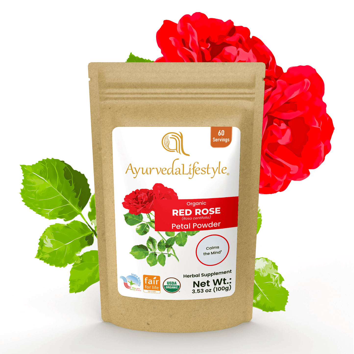 Organic RED ROSE Petals Powder