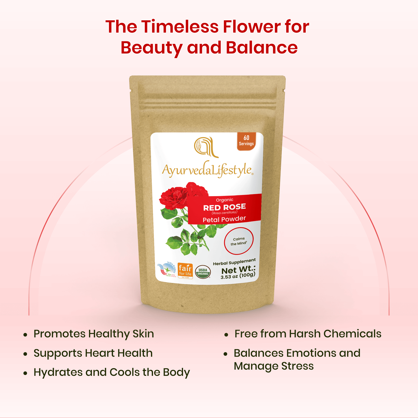 Organic RED ROSE Petals Powder